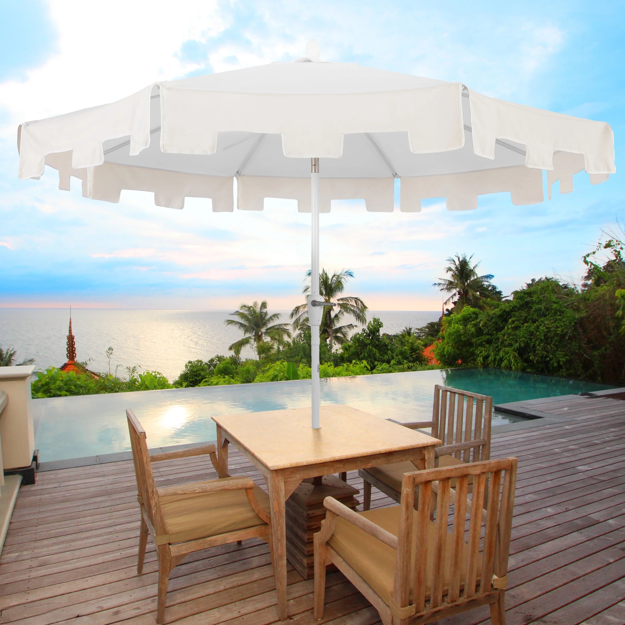 JONATHAN Y Baiona 9 ft. Market Patio Umbrella, Classic Mid-Century with UV Protection, Auto-Tilt, Crank and Wind Vent, White/Coral Pink - Image 21
