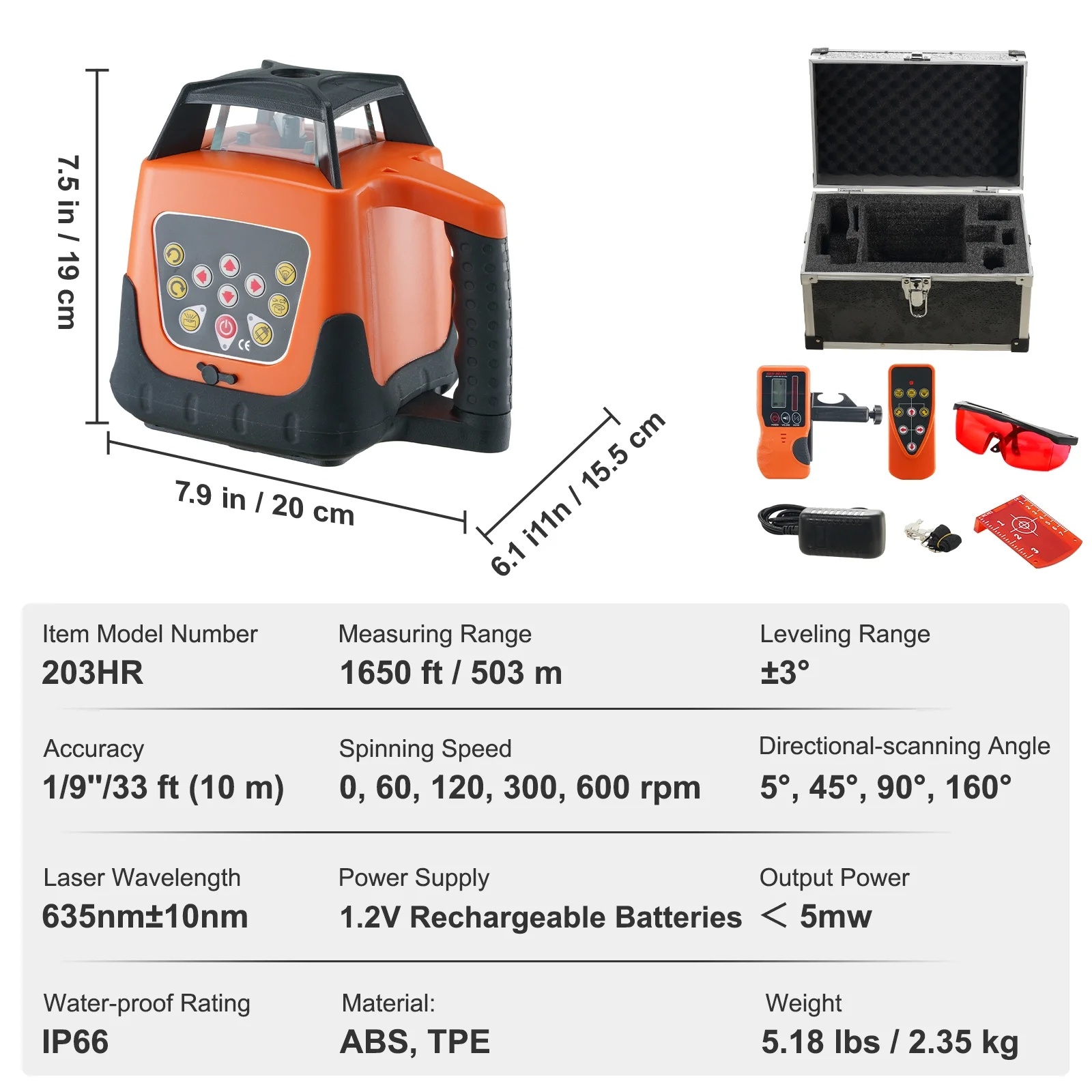 KFFKFF Laser Level, 1650ft Range, 360- Self-Leveling Red Cross Line, Adjustable 5 Speeds & 4 Scan Angles, IP66 Water-Resistant, Remote & Manual Modes, Includes Battery - Image 3
