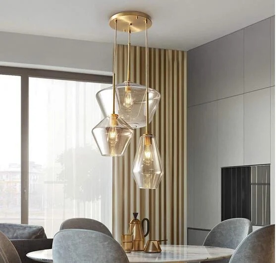 Pendant Lighting Glass Triple Hanging Pendant Light Fixture Glass,Vintage Hanging Ceiling Light Fixture, Fixture Glass Surrounded LED Lighting Fixture Kitchen, Island, Table Hallway Interior Lighting - Image 4