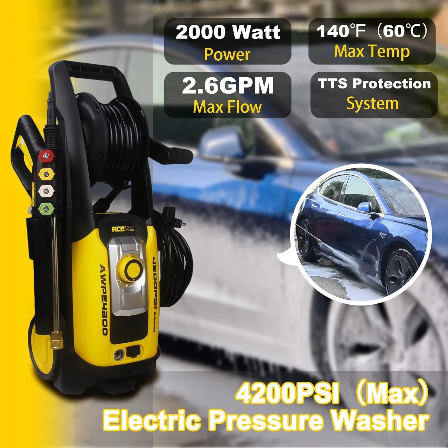 Aceup Energy 4000 PSI 2.6GPM Portable Electric Pressure Washer for Cars Fences Patios Driveways, Lightweight - Image 12