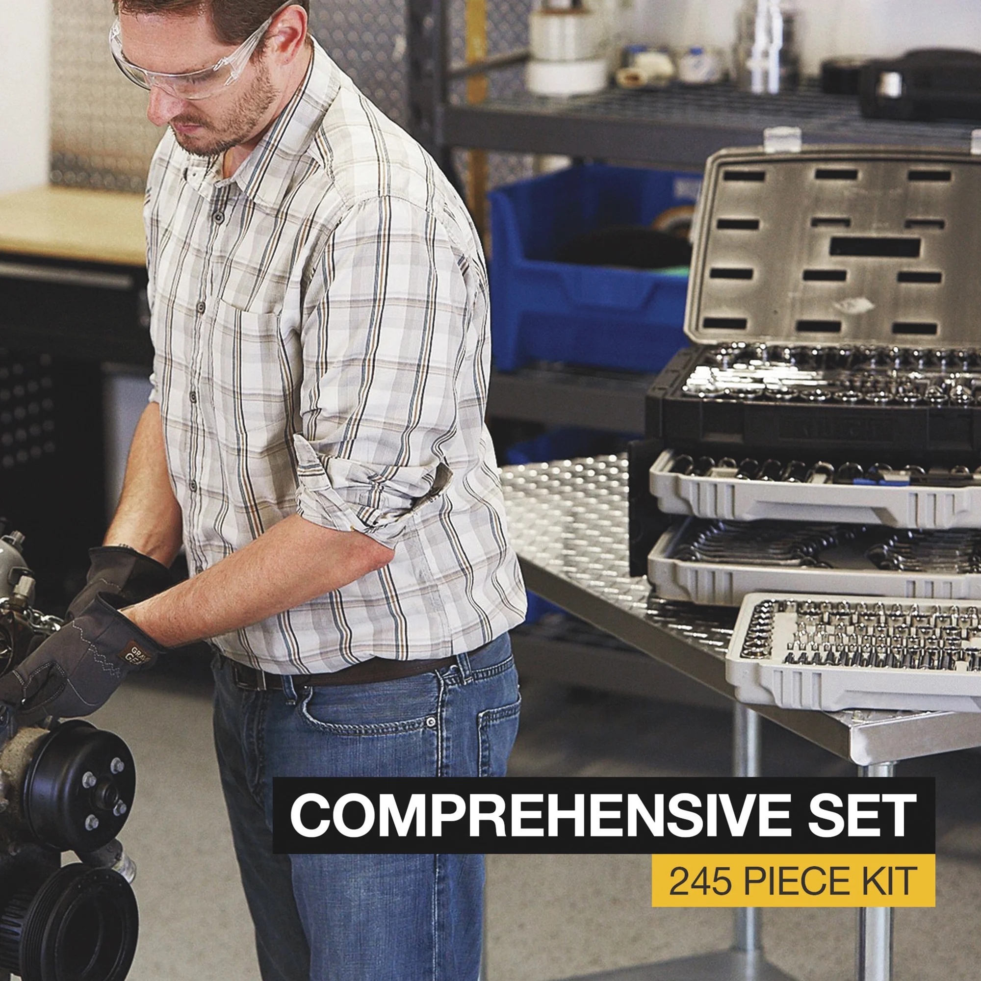 Klutch Mechanic's Tool Set, 245-Pc., 1/4in., 3/8in. & 1/2in. Drive - Image 3