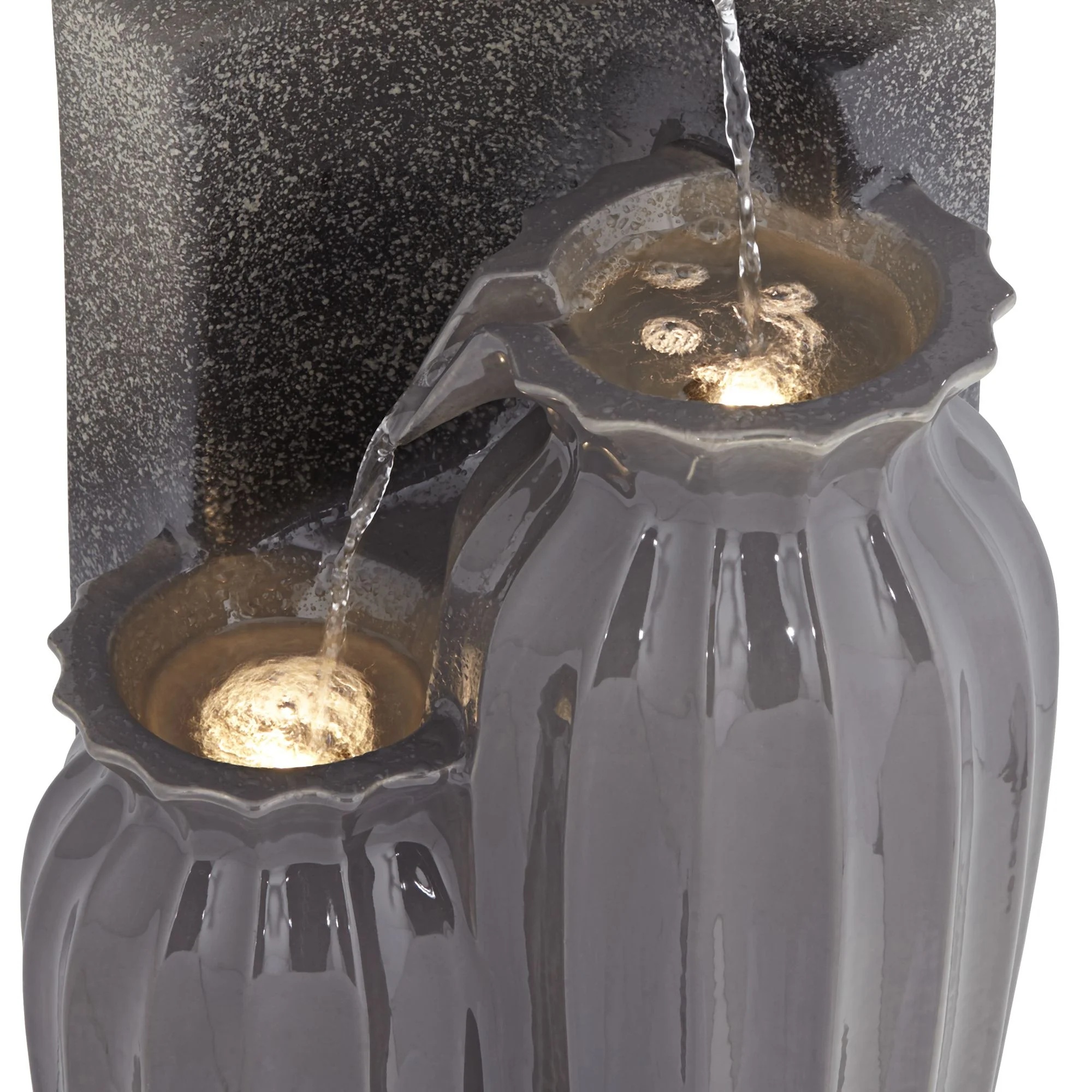 Three Bowls 26 1/2" High Large Modern Outdoor Decor Dark Gray Ceramic Floor Fountain with Light LED 3-Tier - Image 4