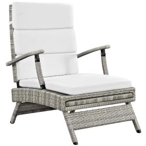 Modway Envisage Chaise Outdoor Patio Wicker Rattan Lounge Chair in Light Gray White