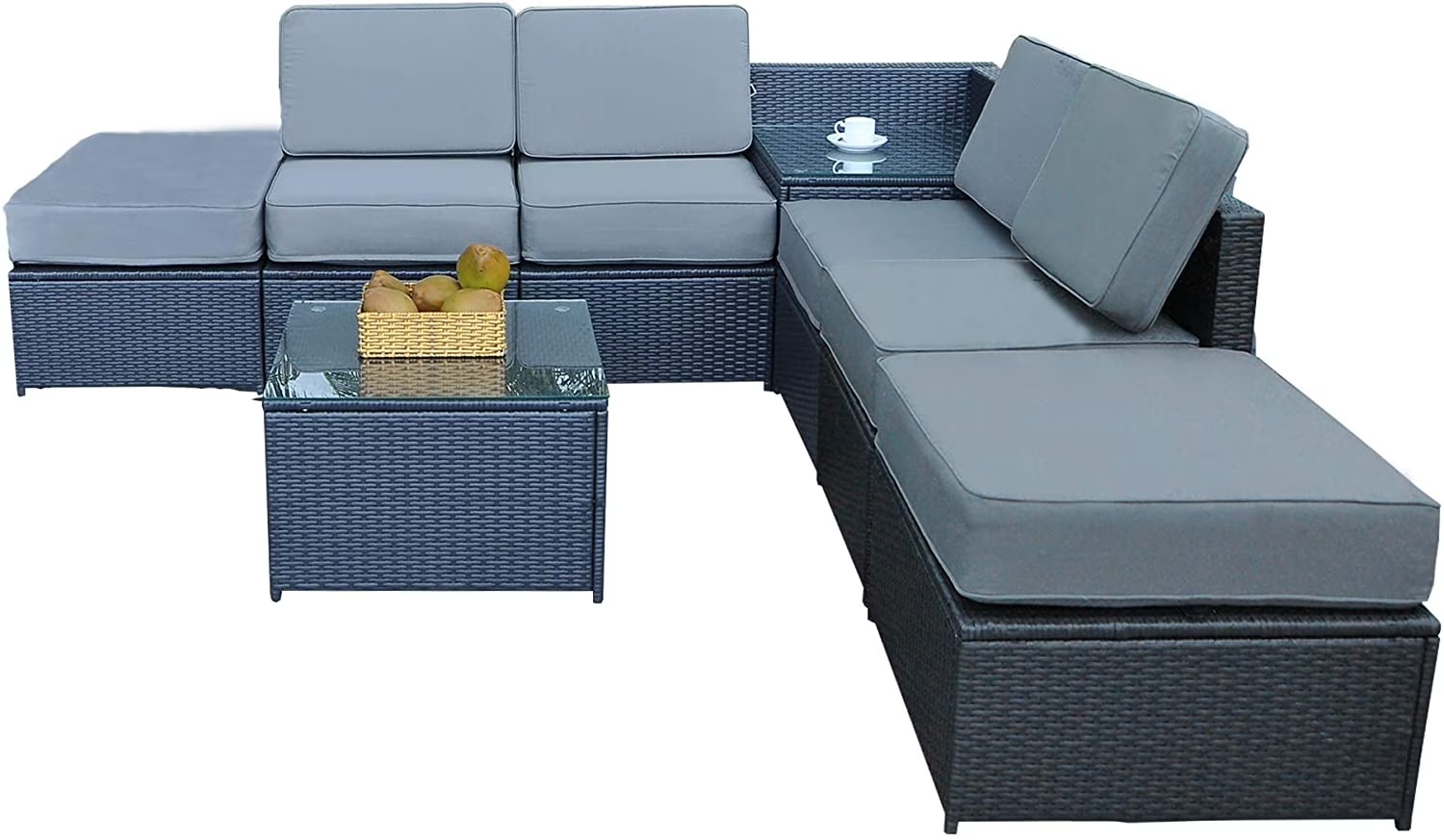 Mcombo Aluminum Outdoor Patio Furniture Sectional Set Black Wicker Sofa All-weather Resin Rattan Conversation Chair with Cushions 6080-1007 Cw - Image 3
