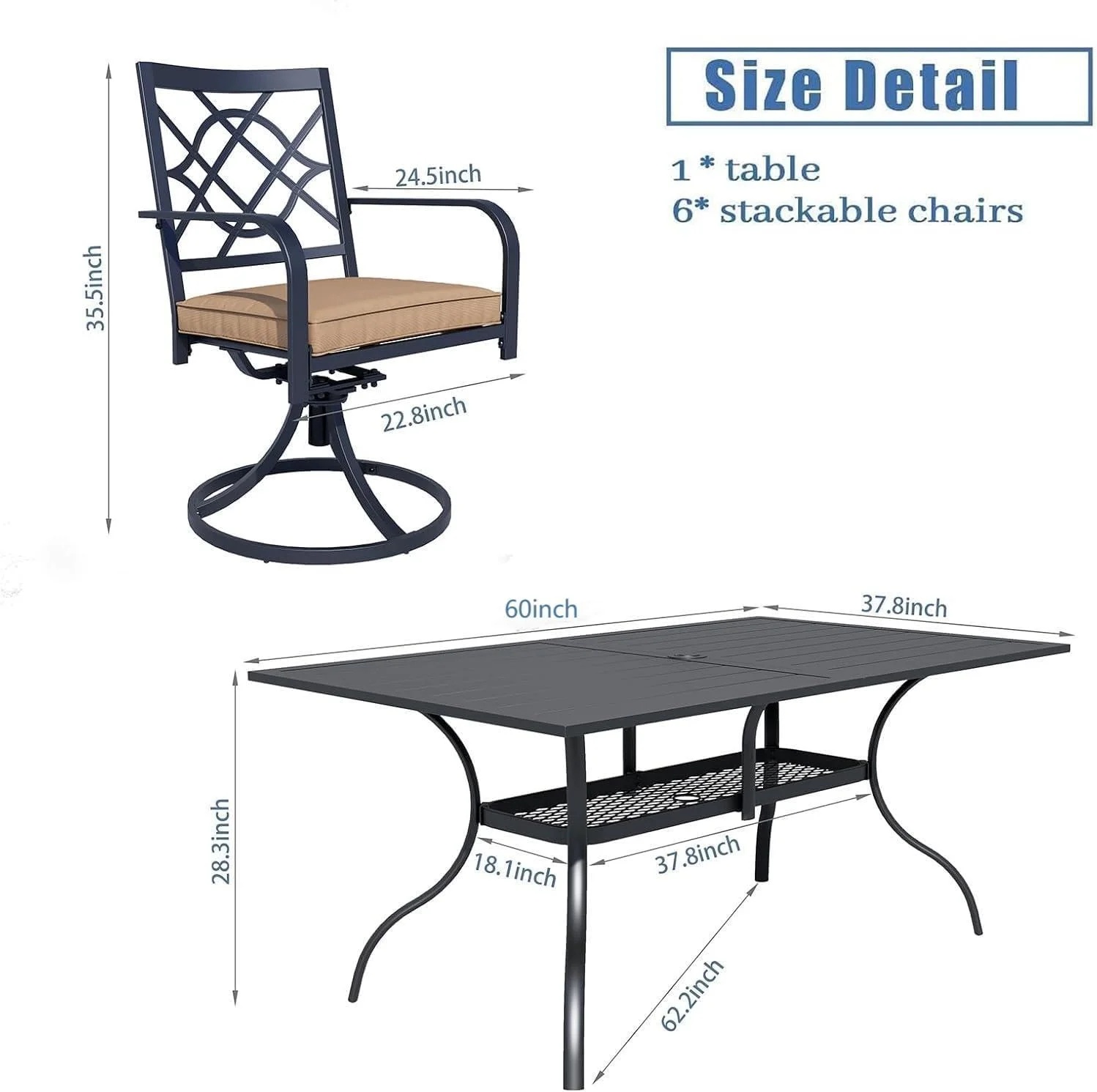 SUNCROWN 7-Piece Outdoor Wrought Iron Chairs and Table Patio Dining Furniture Set - 6 Stackable Metal Chairs, 1 Steel Slat Bistro Table and 1 Brown 9Ft Patio Umbrella for Garden Backyard Deck - Image 44