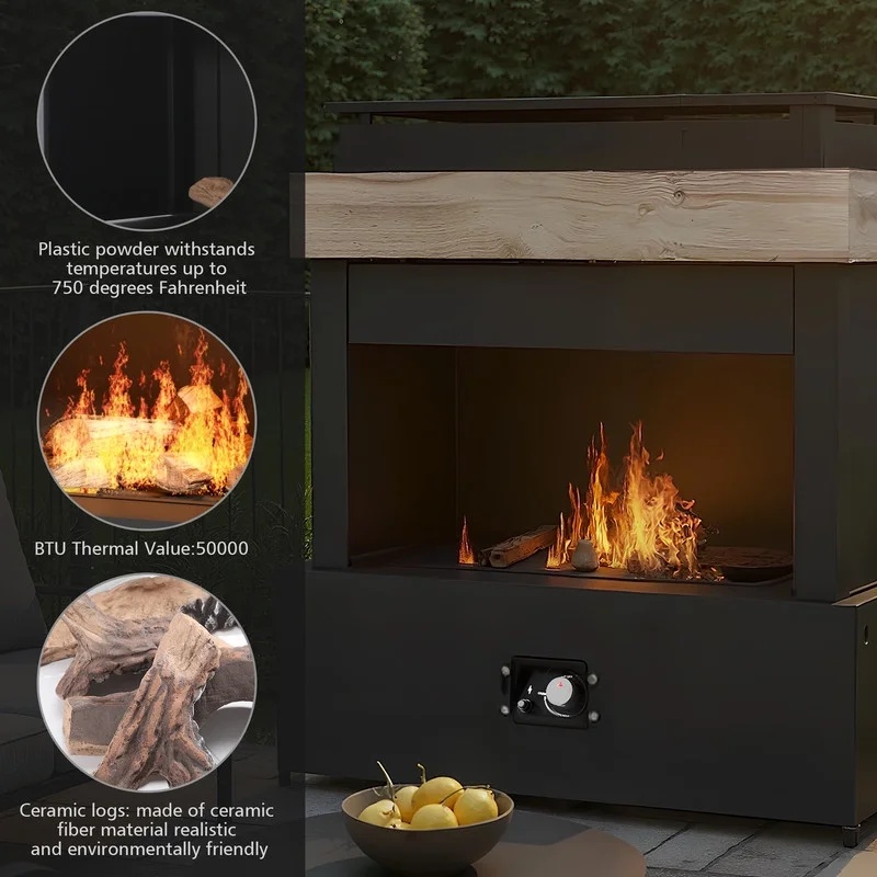 GAZEBETER Outdoor Gas Fireplace, 35" 50000 BTU Patio Gas Fire Pit Propane with Rain Cover, CSA Certified, Adjustable Flame for Deck, Backyard, Balcony - Image 14
