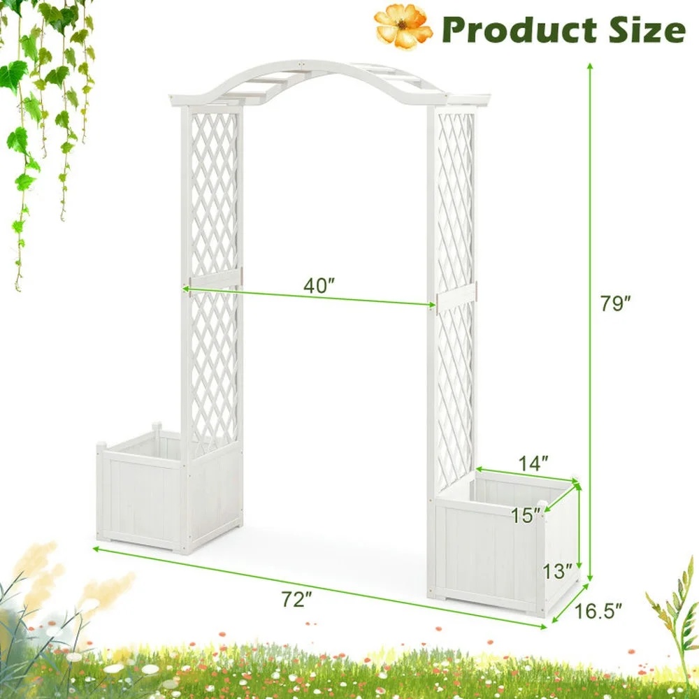 Kadyn Outdoor Decor,Wooden Garden Arbor with Planter and Trellis for Climbing Plants Decorations-White - Image 3