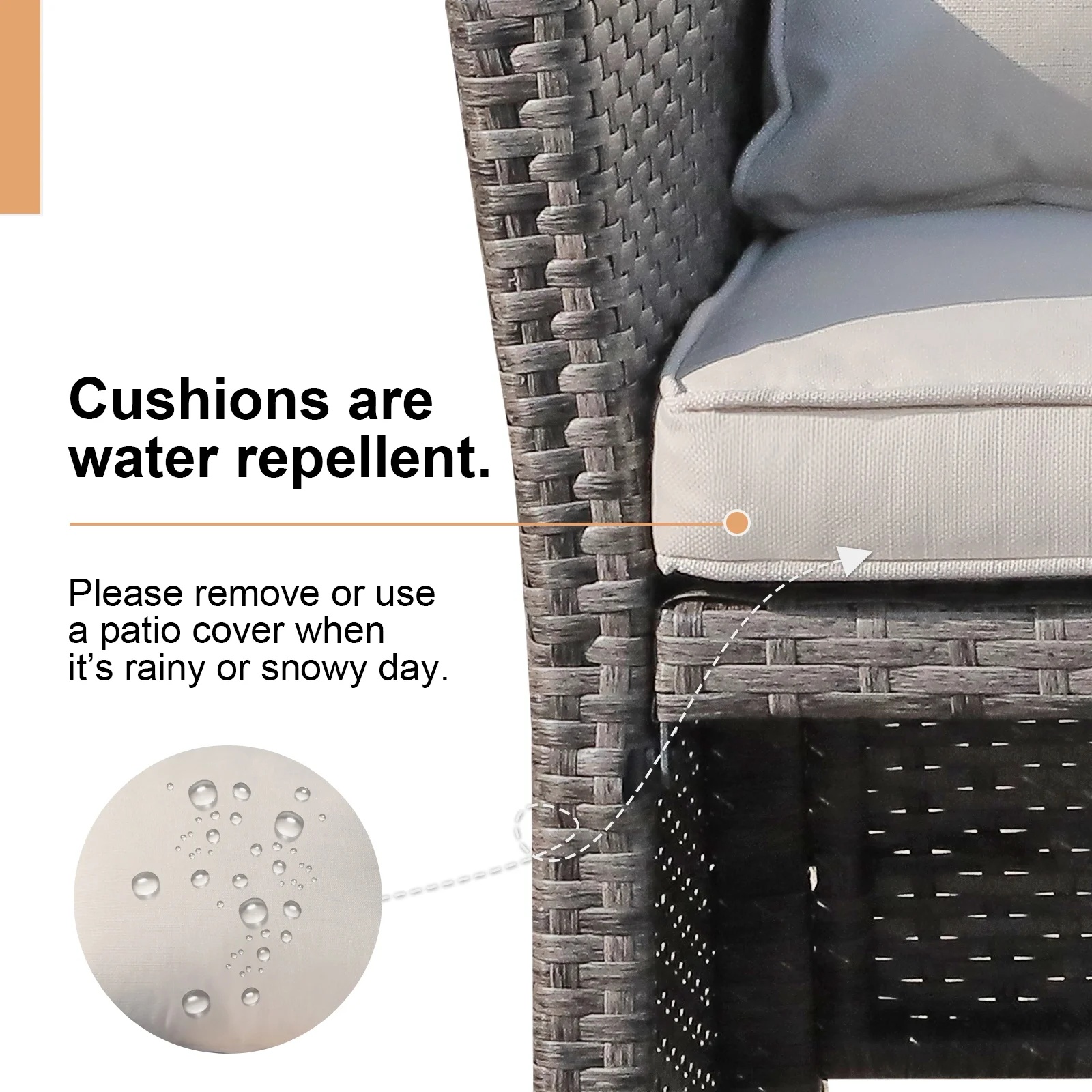 Outdoor Wicker Love Seat and Coffee Table Set, Weather Resistant Grey Rattan, Patio Furniture with Gray Cushions & Storage Bin - Image 20