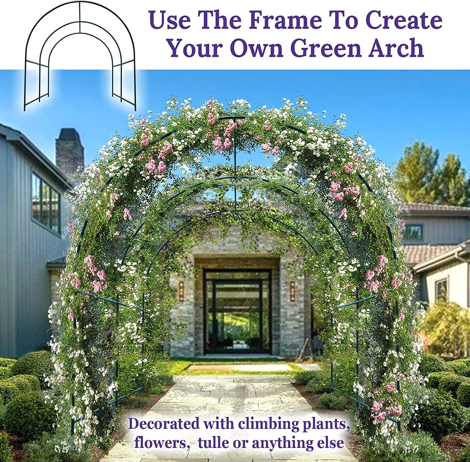 YardGrow Large Garden Support Arch Frame Climbing Plant Arch Arbor for Various Climbing Plant Roses Vines Birthday Wedding Party Decoration Pergola Frame (6.5 x 7 x 7.2ft) - Image 6