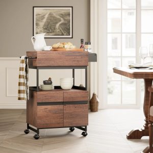 WAMPAT Rolling Kitchen Island with Storage Cabinet,Trolley Cart with Open Shelf for Home Kitchen