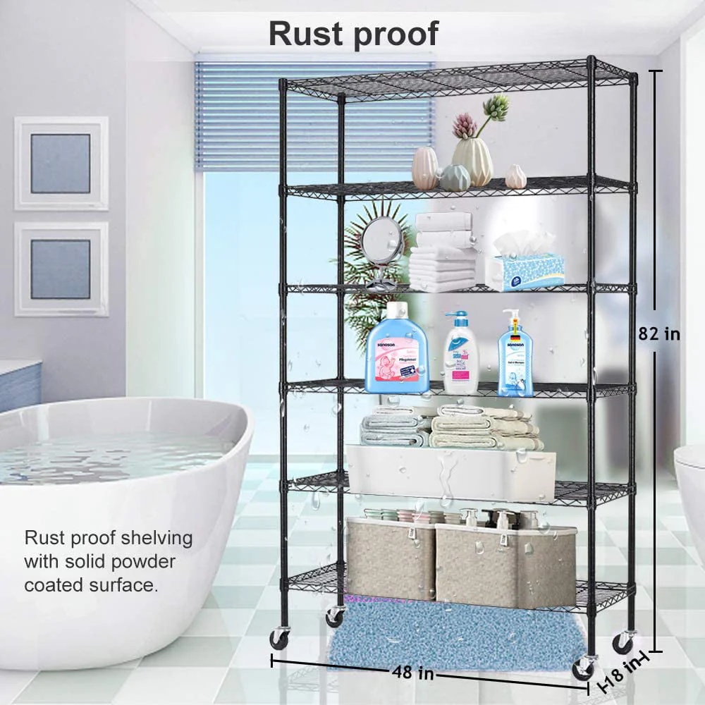 6 Tier Wire Shelving Unit with Wheels Adjustable Storage Shelves Heavy Duty Shelving Easy to Assemble Metal Wire Shelf Standing Garage Shelves for Multifunctional Home Storage,2100 Lbs Weight Capacity - Image 4