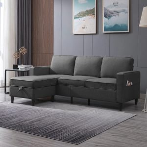 Mjkone L-Shaped Sectional Couch with Storage Ottoman, Couches for Living Room, Living Room Furniture Suitable for Small Space-Apartment/Upstairs Loft/Living Room (Dark Gray)