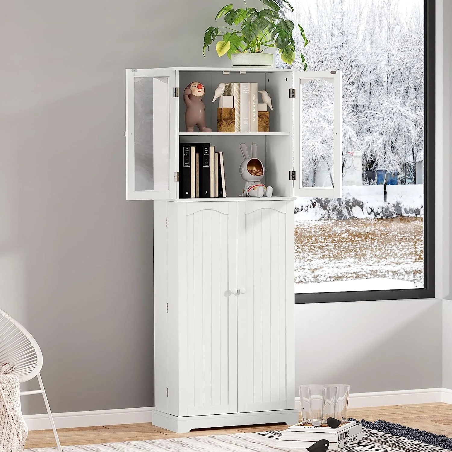 HOMEFORT 64" Kitchen Pantry Cabinet, Modern Tall Cabinet with MDF board and Adjustable Shelves, Freestanding Utility Storage Cabinet Cupboard for Kitchen, Living Room, Dining Room, White - Image 5