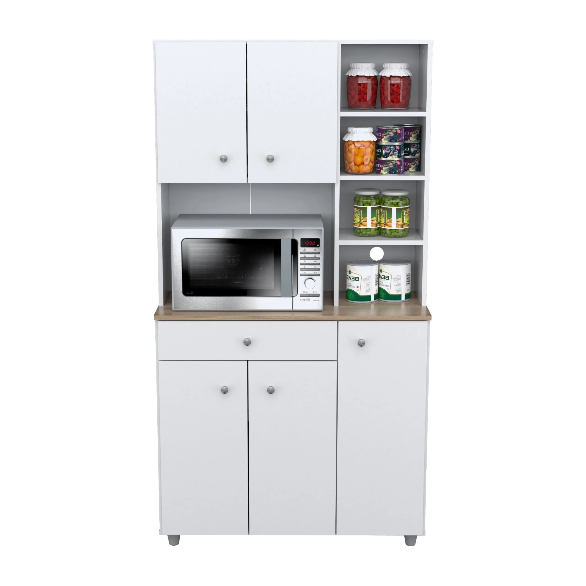 Inval 10-Shelf Kitchen Microwave Storage Cabinet (35 x 66 x 16), White/Maple - Image 5