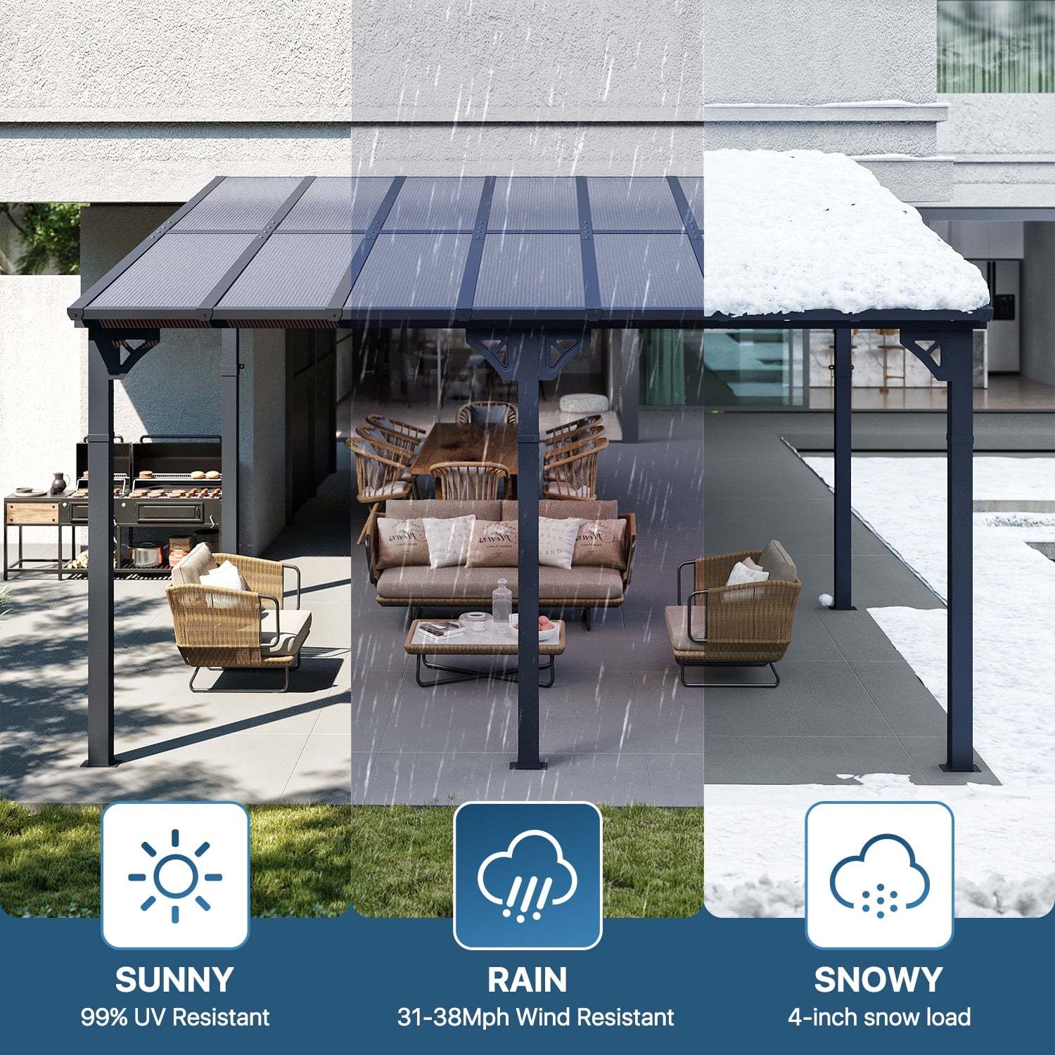 Sumnthink 10'x12' Gazebo for Patio, Gazebo Pergola with Sloped Roof, Large Wall-Mounted Heavy Duty Awnings, for Patio, Deck and Backyard - Image 30