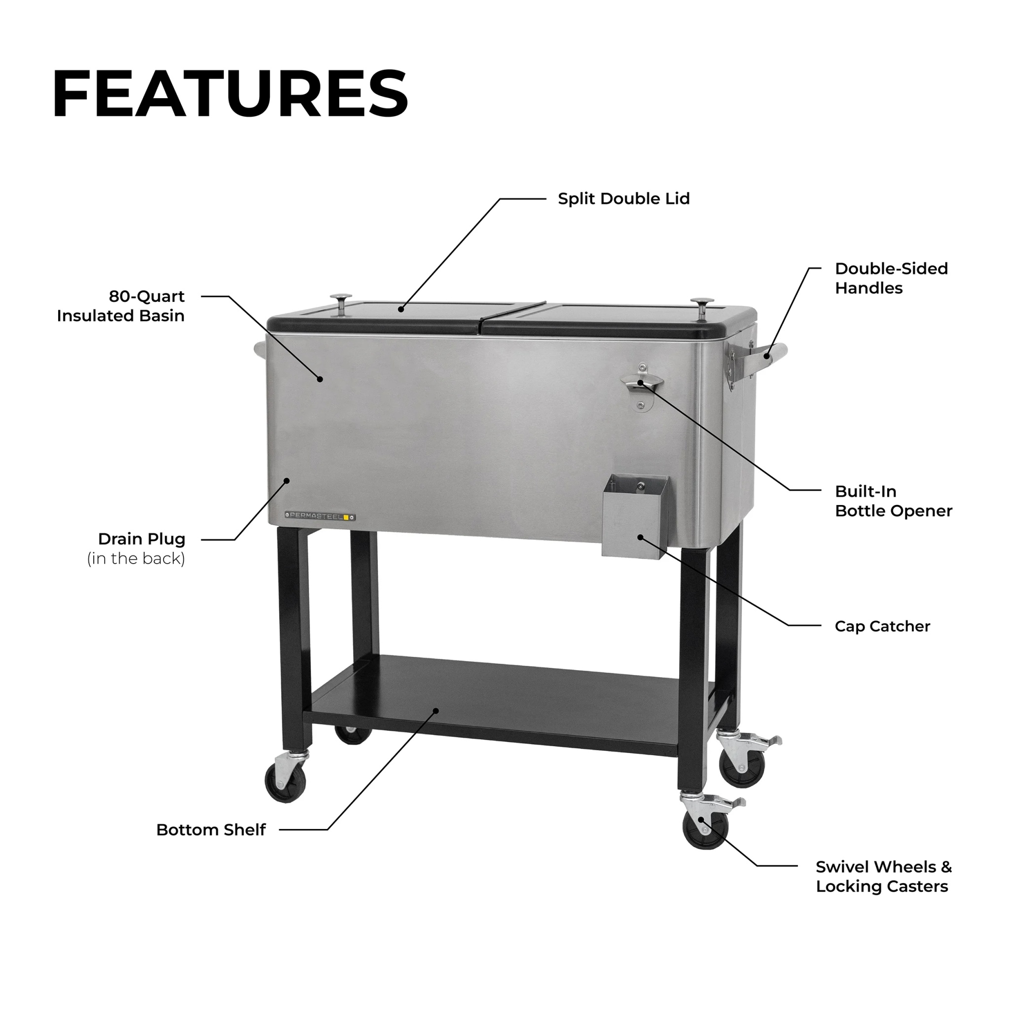 Permasteel 80-Qt Outdoor Steel Patio Cooler with Removable Basin, Rolling Cooler with Wheels, Teal Green - Image 26