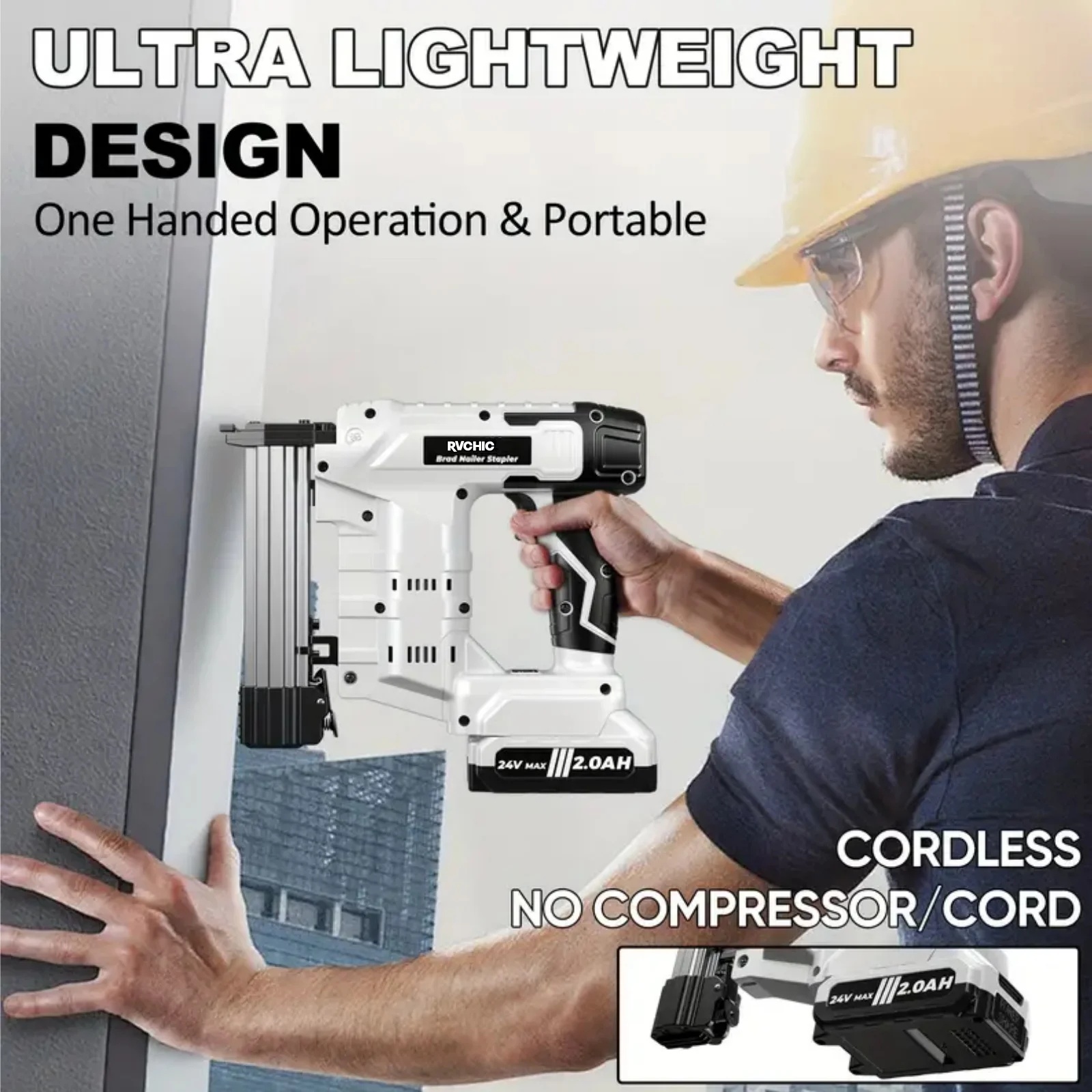 Rvchic 18 Gauge Cordless Brad Nailer,2-in-1 21V Electric Brad Nailer Stapler for Woodworking,Home Improvement,Include 1*2000mAh Battery and 1000pcs Nails - Image 7