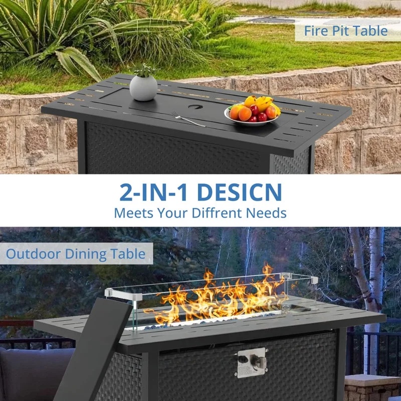 45 inch Propane Fire Pit Table,50000 BTU Gas Fire Pits Table with Lid & Lava Rock & Waterproof Cover, Outdoor Propane Firepit for Dining or Party, Outside, Patio, Garden, Yard - Image 2