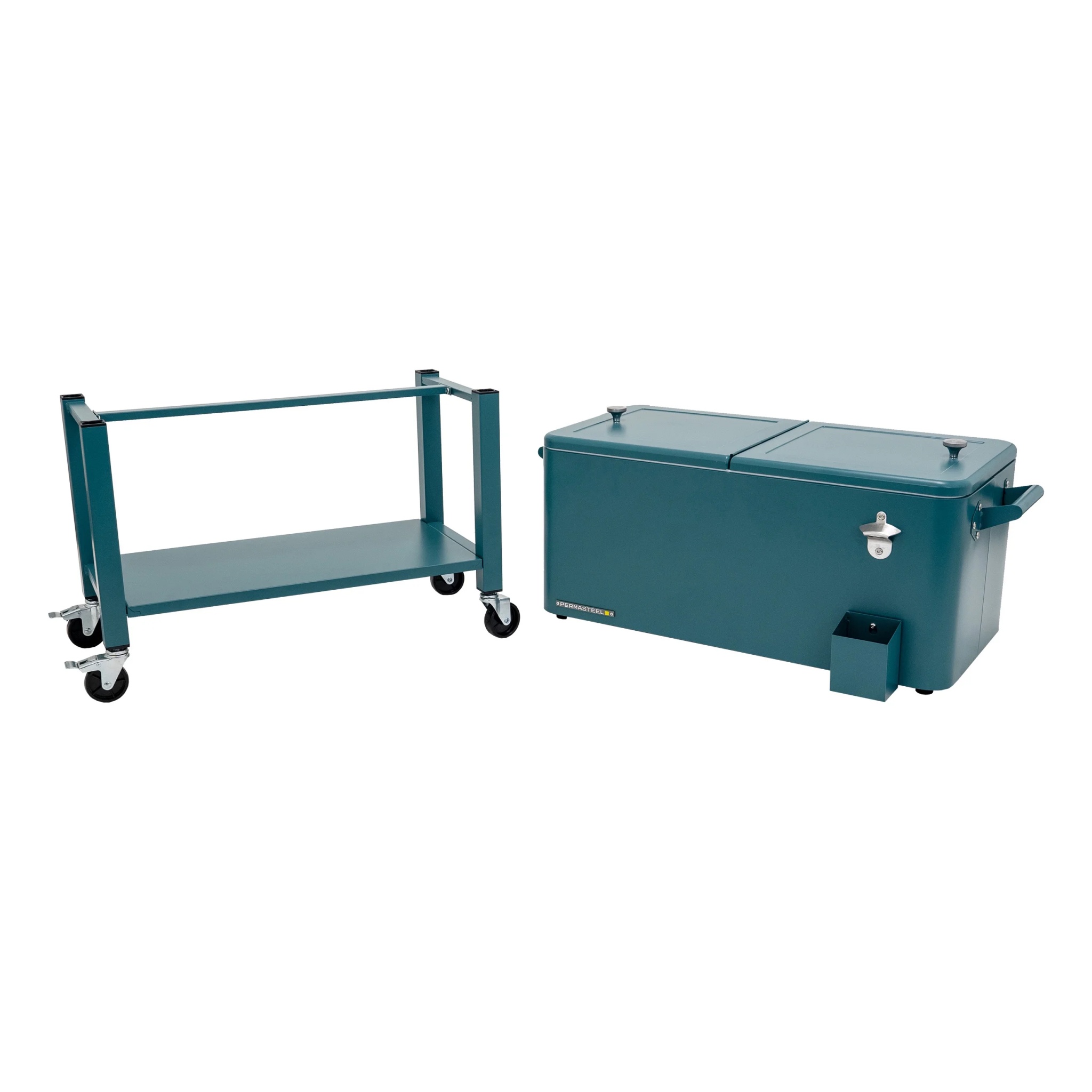 Permasteel 80-Qt Outdoor Steel Patio Cooler with Removable Basin, Rolling Cooler with Wheels, Teal Green - Image 11