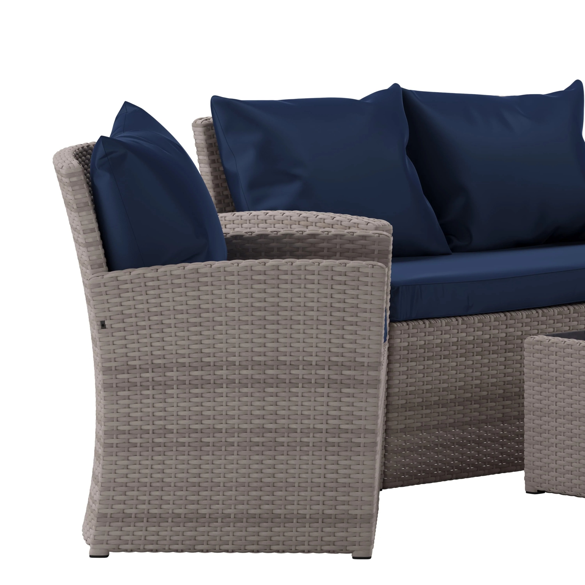 Flash Furniture Aransas Series 4 Piece Light Gray Patio Set with Navy Back Pillows and Seat Cushions - Image 9