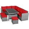 Costway 7 PCS Patio Rattan Dining Set Sectional Sofa Couch Ottoman Garden Red - Image 8