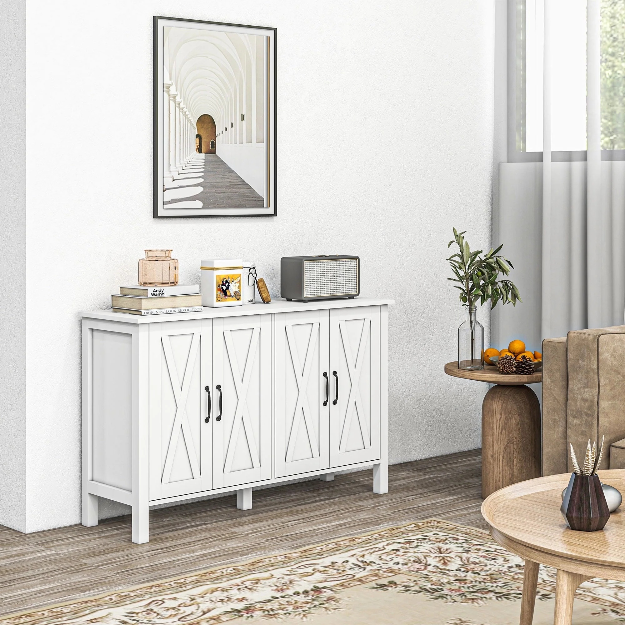 HOMCOM Buffet Sideboard, Coffee Bar Cabinet with Storage, White - Image 3