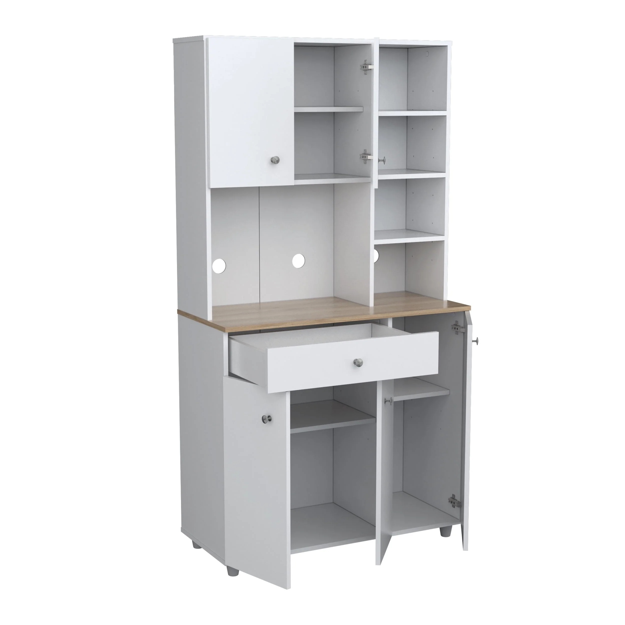 Inval 10-Shelf Kitchen Microwave Storage Cabinet (35 x 66 x 16), White/Maple - Image 10
