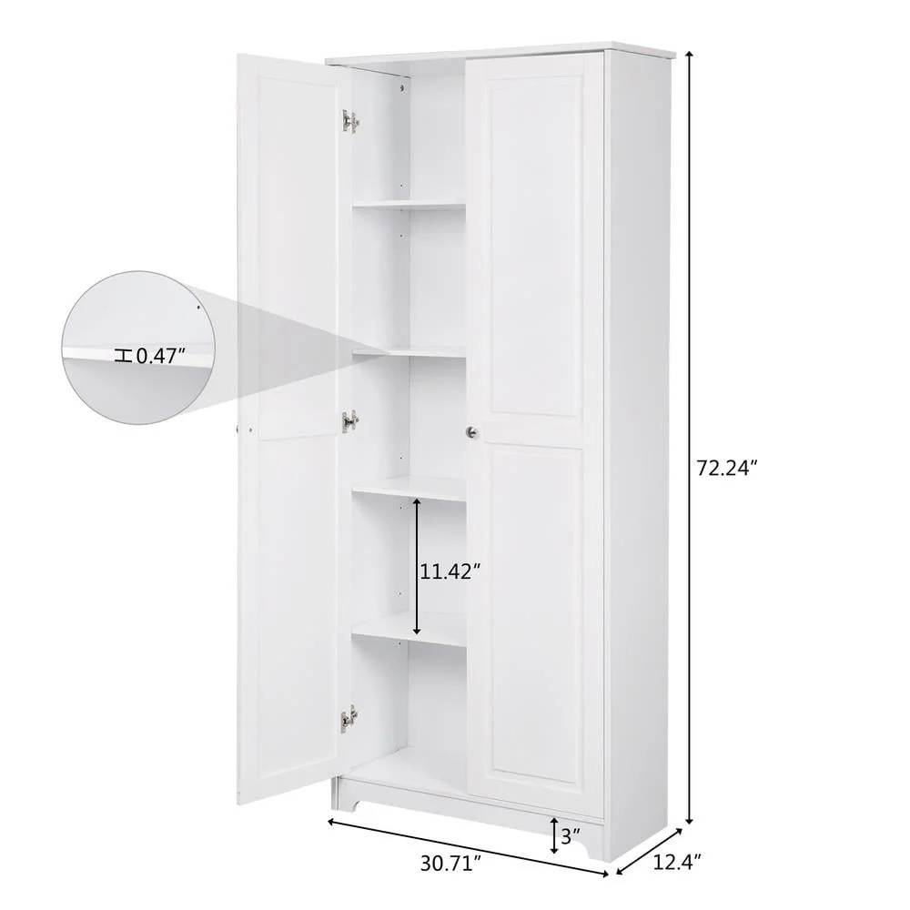 Ktaoxn 72" Kitchen Pantry Cabinet with Doors and Shelves Wood Utility Cabinets-Storage Cabinet for Kitchen,Office, Classroom, Pantry, White - Image 11