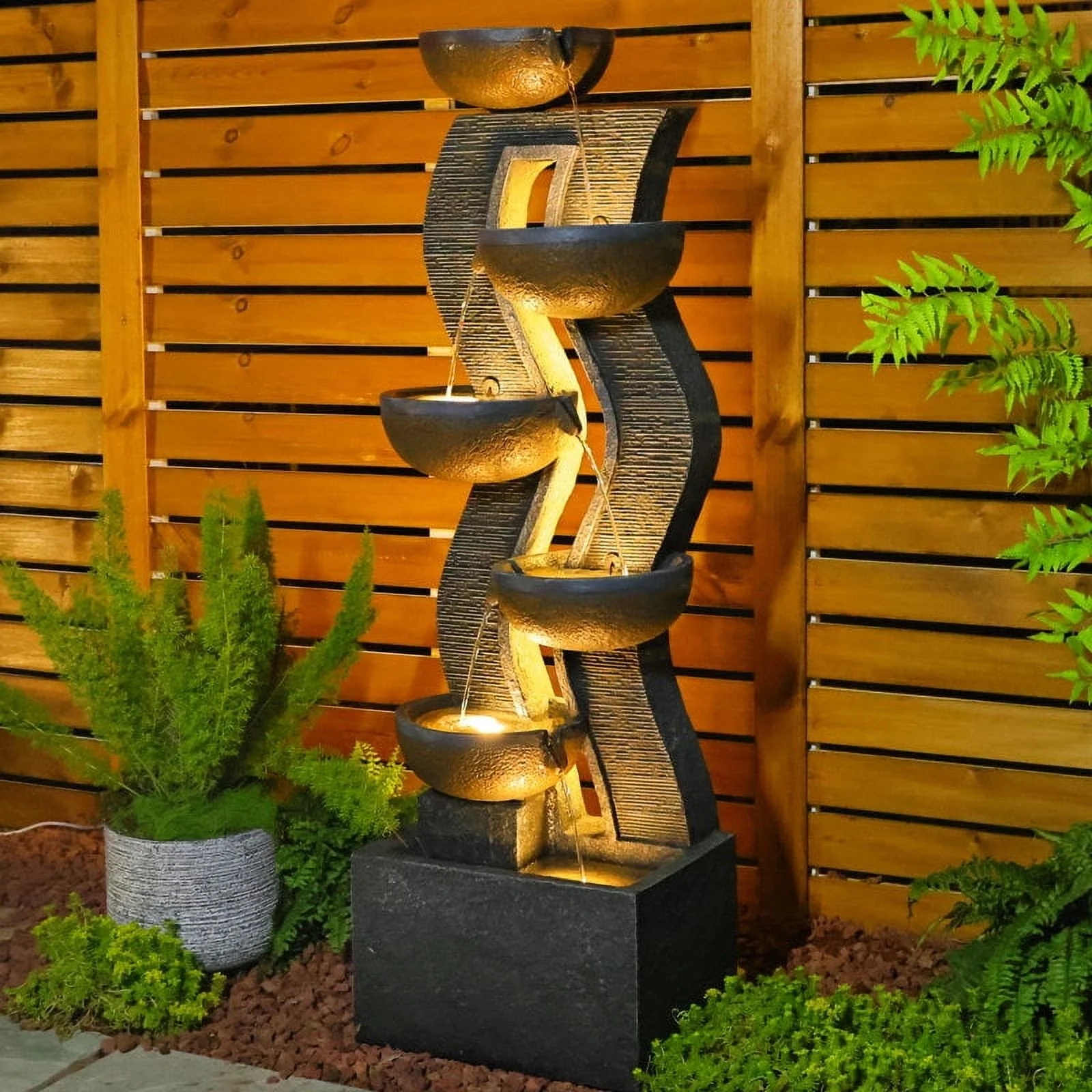 6-Tiered Garden Water Fountains Large Outdoor Fountains and Waterfalls with Light for Patio Yard Porch Pool Decor - Image 2