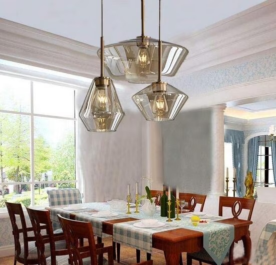 Pendant Lighting Glass Triple Hanging Pendant Light Fixture Glass,Vintage Hanging Ceiling Light Fixture, Fixture Glass Surrounded LED Lighting Fixture Kitchen, Island, Table Hallway Interior Lighting