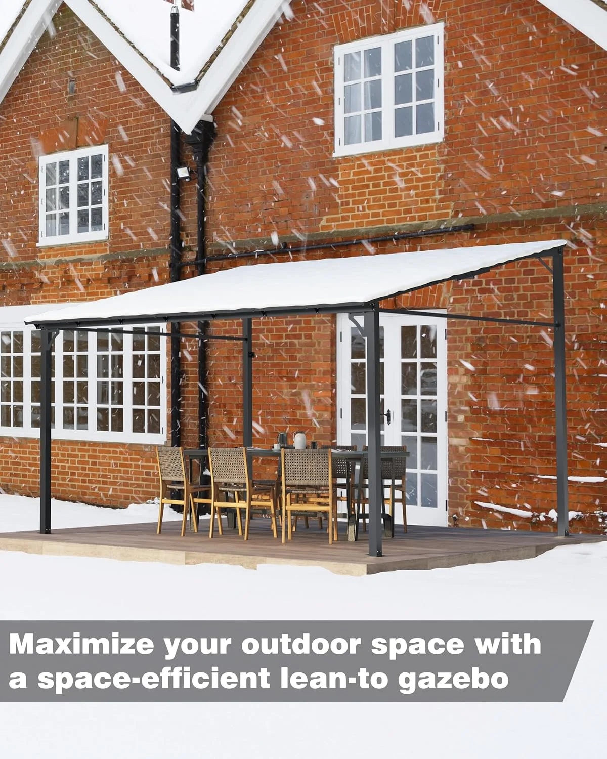 Pinypikaka 10'x12' Outdoor Hardtop Gazebo, Lean-to Pergola With Roof for Lawn Patio Deck Yard Party - Image 2