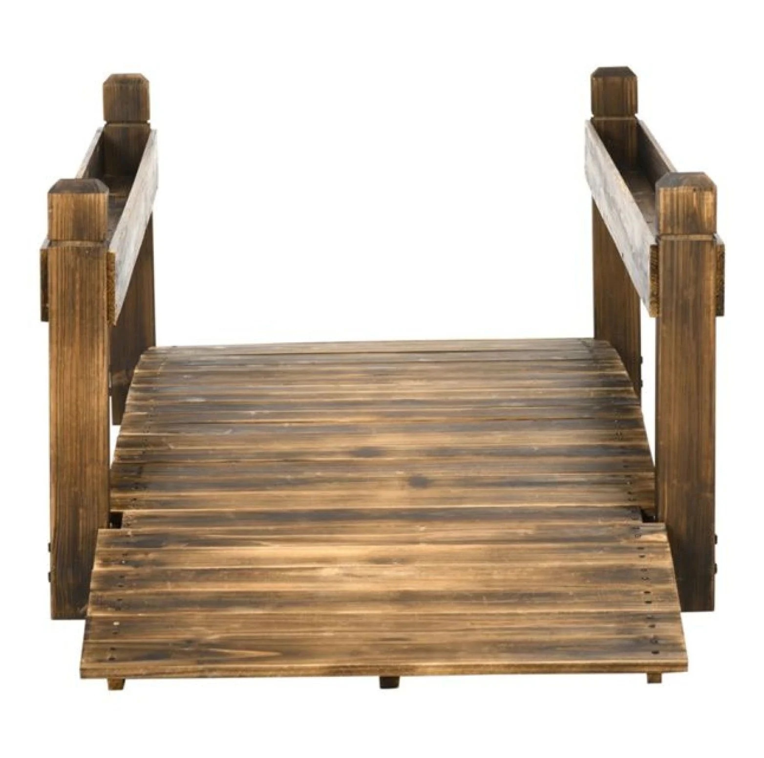 Wooden Garden Bridge Arc Footbridge 90.5" - Stained Fir Wood Outdoor Bridge with Planters - Zen Garden Decor, Walkways, Pond & Stream - Image 5