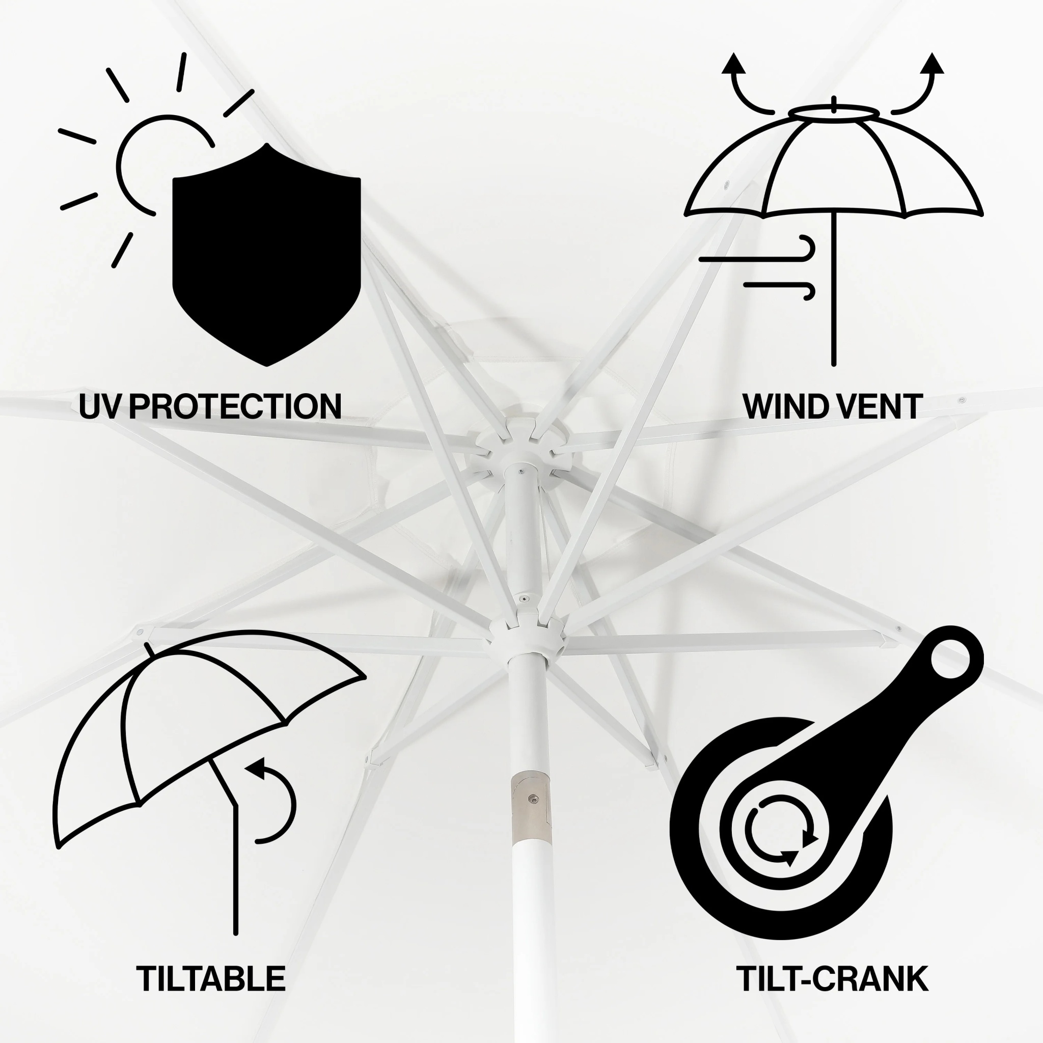 JONATHAN Y Baiona 9 ft. Market Patio Umbrella, Classic Mid-Century with UV Protection, Auto-Tilt, Crank and Wind Vent, White/Coral Pink - Image 31