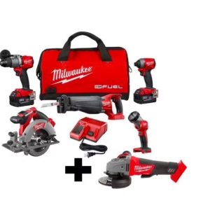 Milwaukee M18 FUEL 18-Volt Lithium-Ion Brushless Cordless Combo Kit (5-Tool) with M18 FUEL Grinder with Paddle Switch