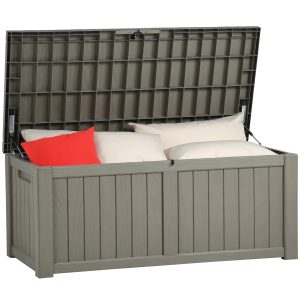 Dextrus 120 Gallon Spacious Outdoor Storage Deck Box, Premium Resin Container for Outdoor Cushions, Landscaping Equipment, and Pool Accessories, Weatherproof, Secure (Light Brown)