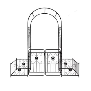 IVV 7.2ft Garden Arbor Arch with Gate and Side Planter Box, Wedding Arch Archway for Ceremony Party, Trellis for Plant Climbing, Christmas Decorations Pergola for Backyard, Lawn, Patio, Yard (Black)