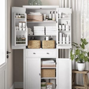VASAGLE 71.9 Inch Kitchen Pantry Storage Cabinet Tall Freestanding Cupboard with 1 Large Drawer 6 Hanging Shelves for Dining Room Laundry White