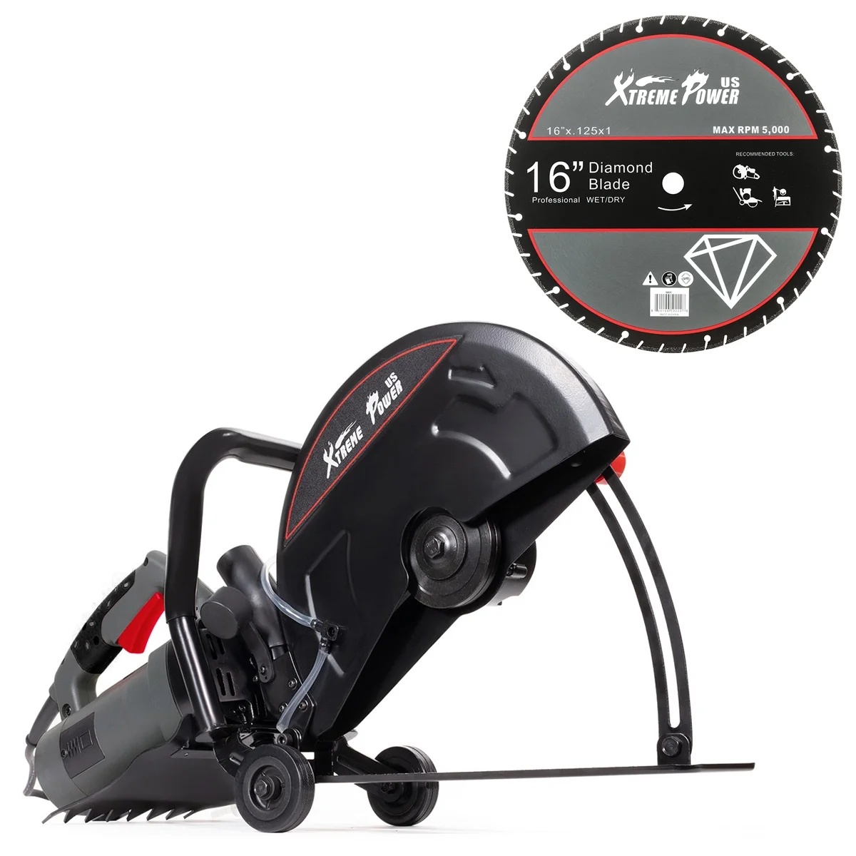 XtremepowerUS 14" Electric Concrete Saw, 2600W/15A Motor, Circular Saw Cutter With 5" Cutting Depth, Wet/Dry Disk Saw Cutter Includes Water Line, Pump For Stone, Brick, Porcelain, Concrete - Image 12