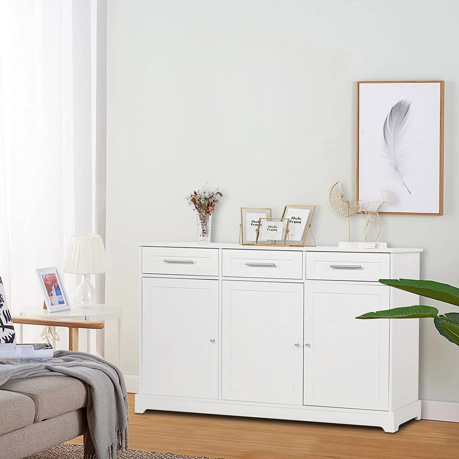 VINGLI White Credenza,Kitchen Buffet Cabinet with Storage,Dining Sideboard Buffet Console Table with Cabinet,Adjustable Shelves and Drawers - Image 2
