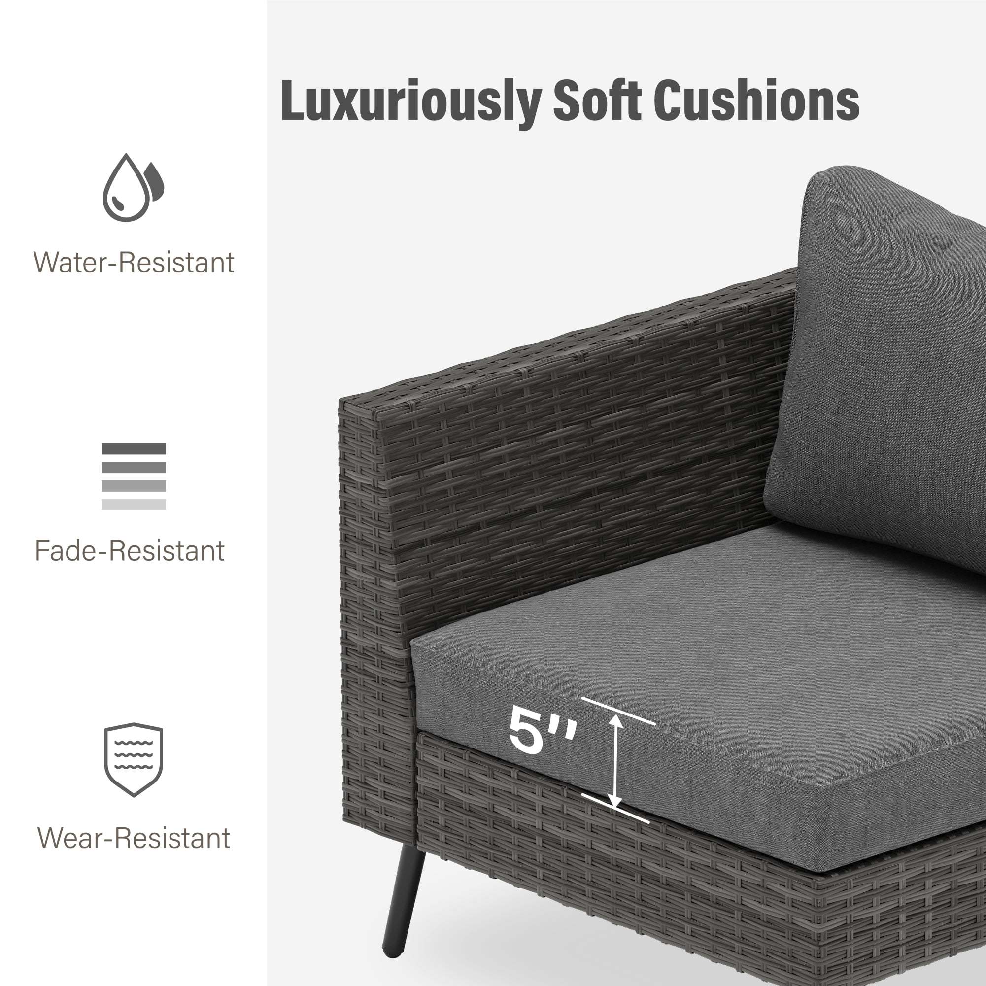 LAUSAINT HOME 6 Pieces Outdoor Furniture Set, Patio Rattan Wicker Sectionals with 4 Chairs and 2 Ottomans, Beige Cushions - Image 19