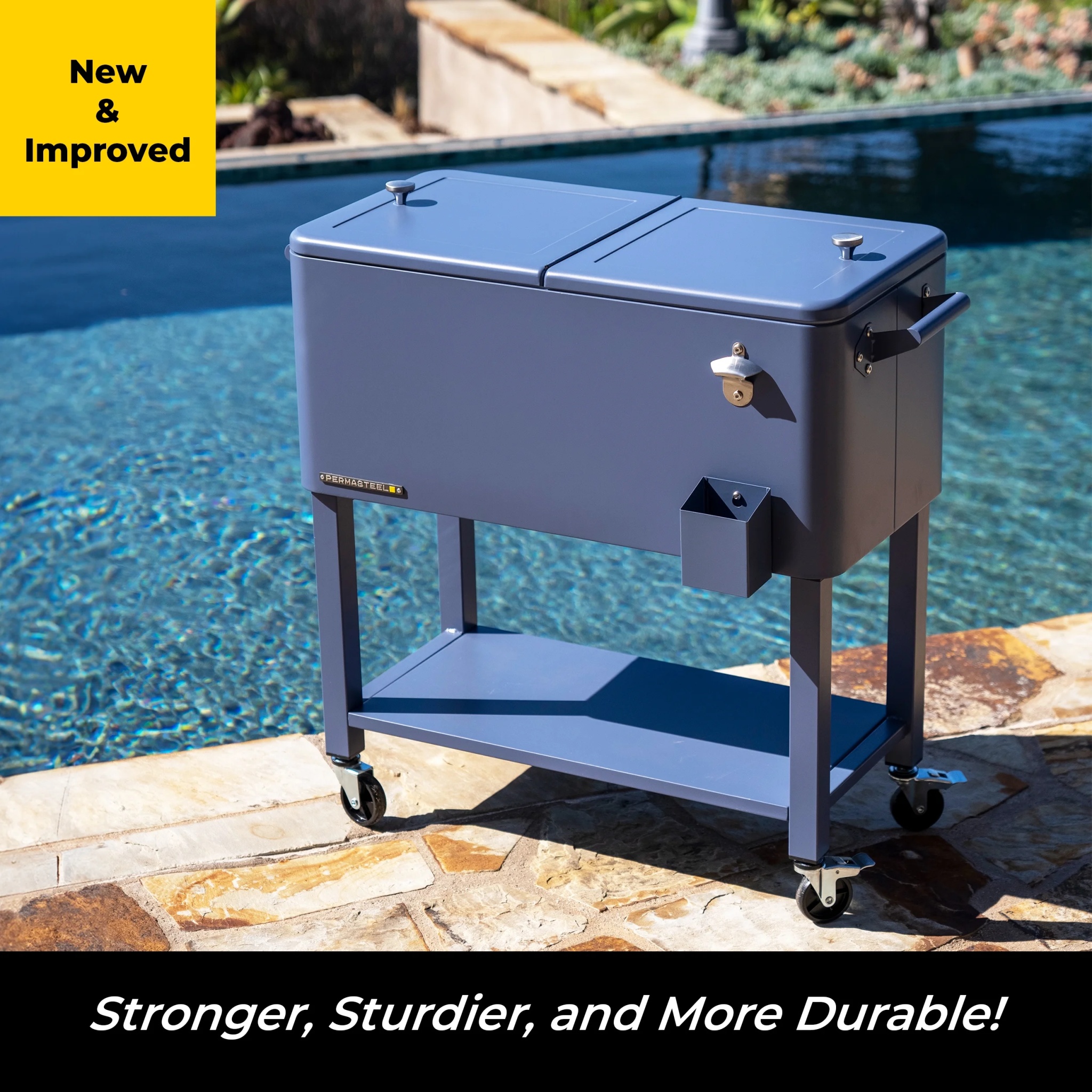 Permasteel 80-Qt Outdoor Steel Patio Cooler with Removable Basin, Rolling Cooler with Wheels, Teal Green - Image 63