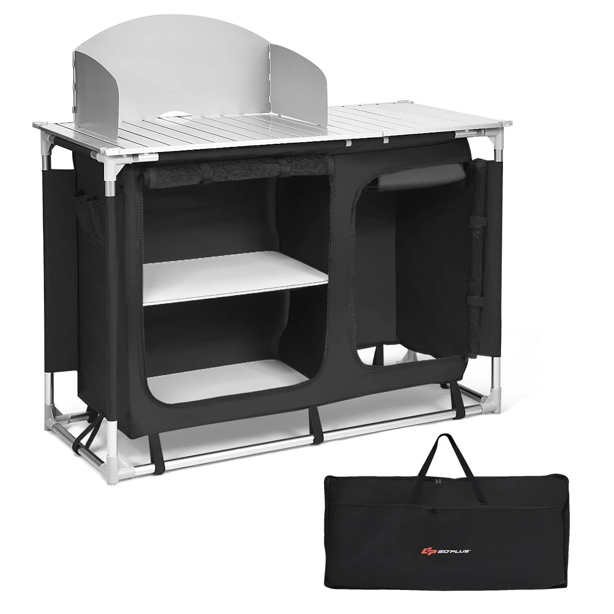 Goplus Portable BBQ Camping Grill Table Kitchen Sink Station w/ Storage Organizer Basin