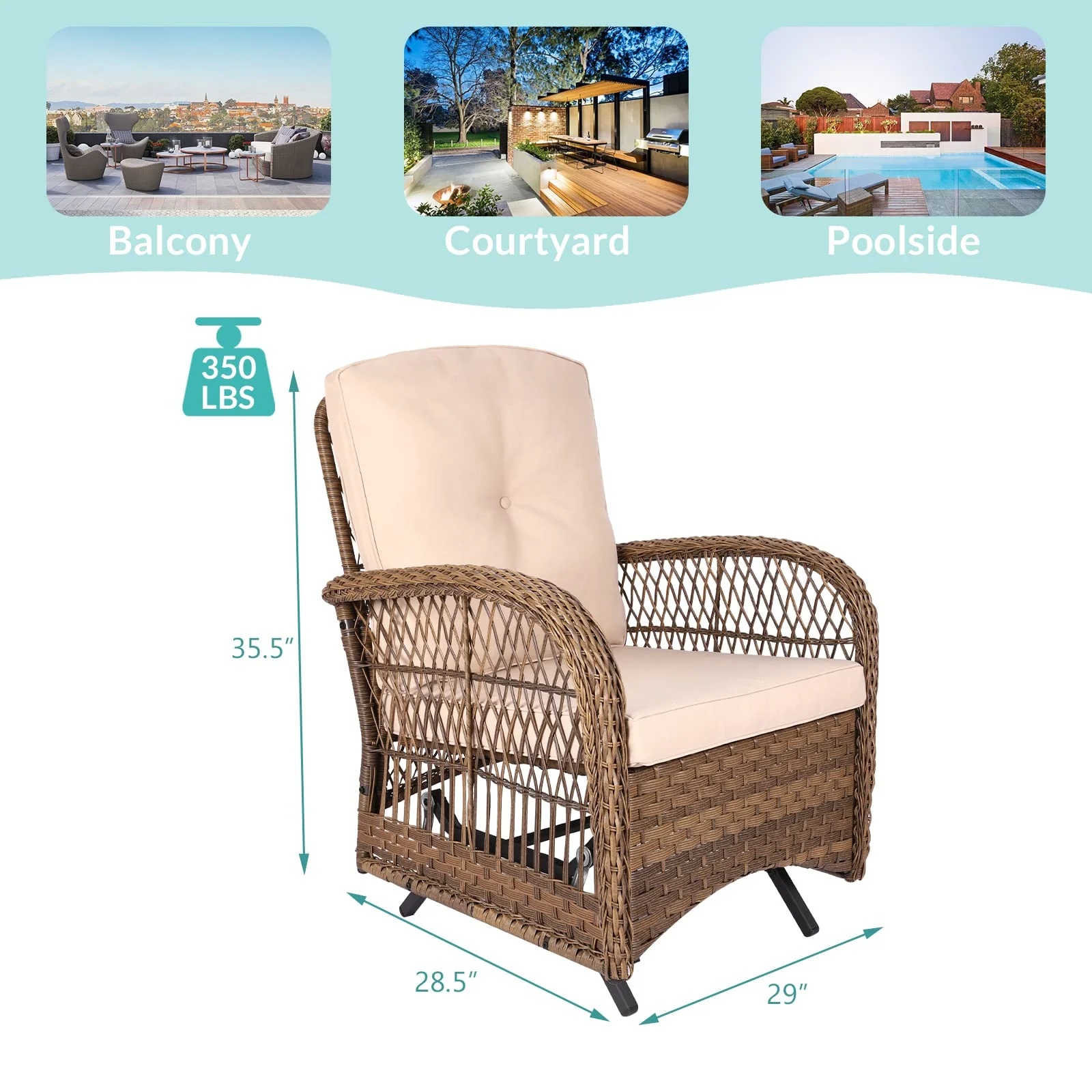 MEETWARM Patio Wicker Rocking Glider Set, All-Weather Outdoor Rattan Patio Rocking Chairs of 2, Patio Conversation Set with Thickened Cushions for Porch Garden & Backyard, Navy Blue - Image 14