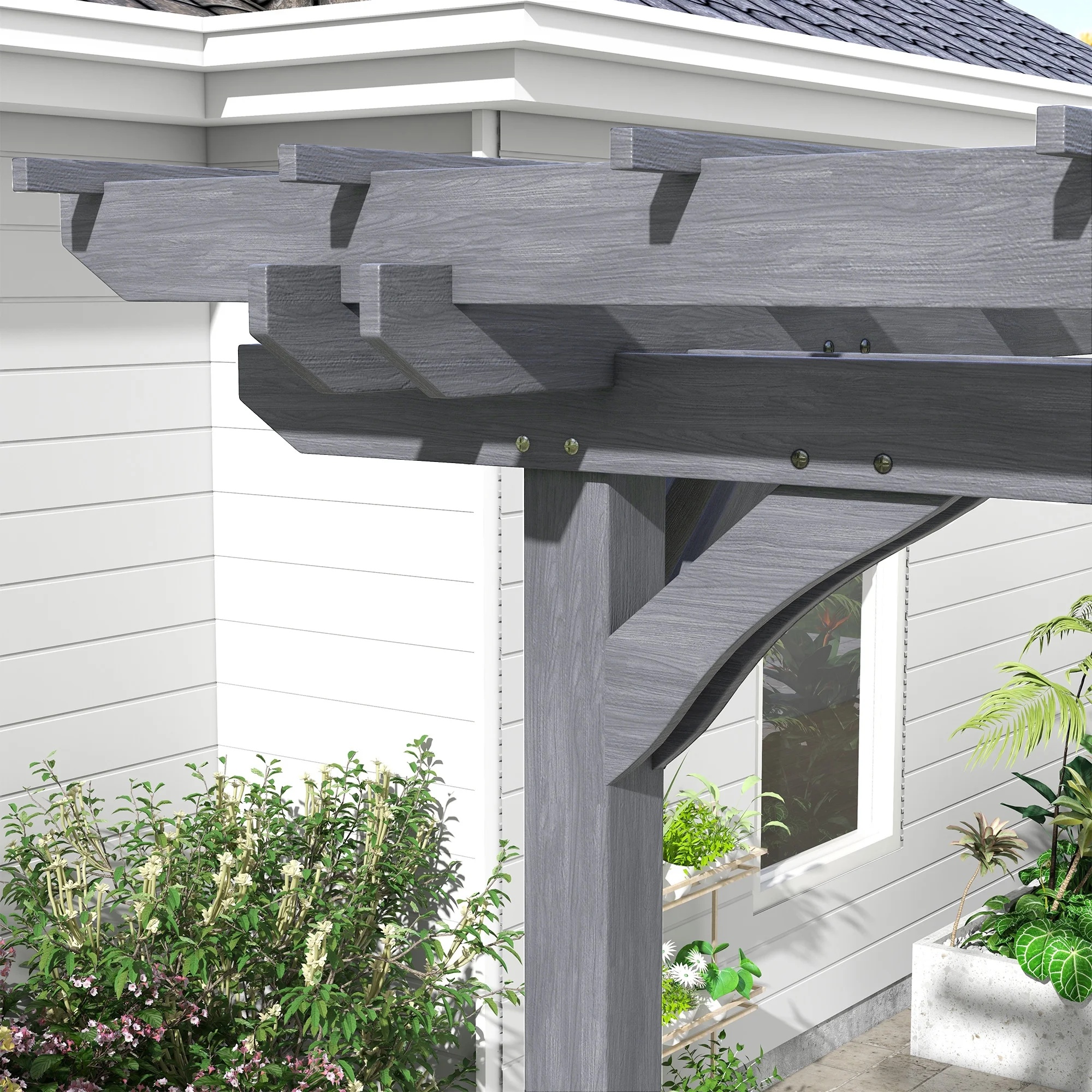 Outsunny 12' x 10' Wooden Pergola Grape Trellis, Outdoor Gazebo for Garden, Patio, Backyard, Deck, Gray - Image 9