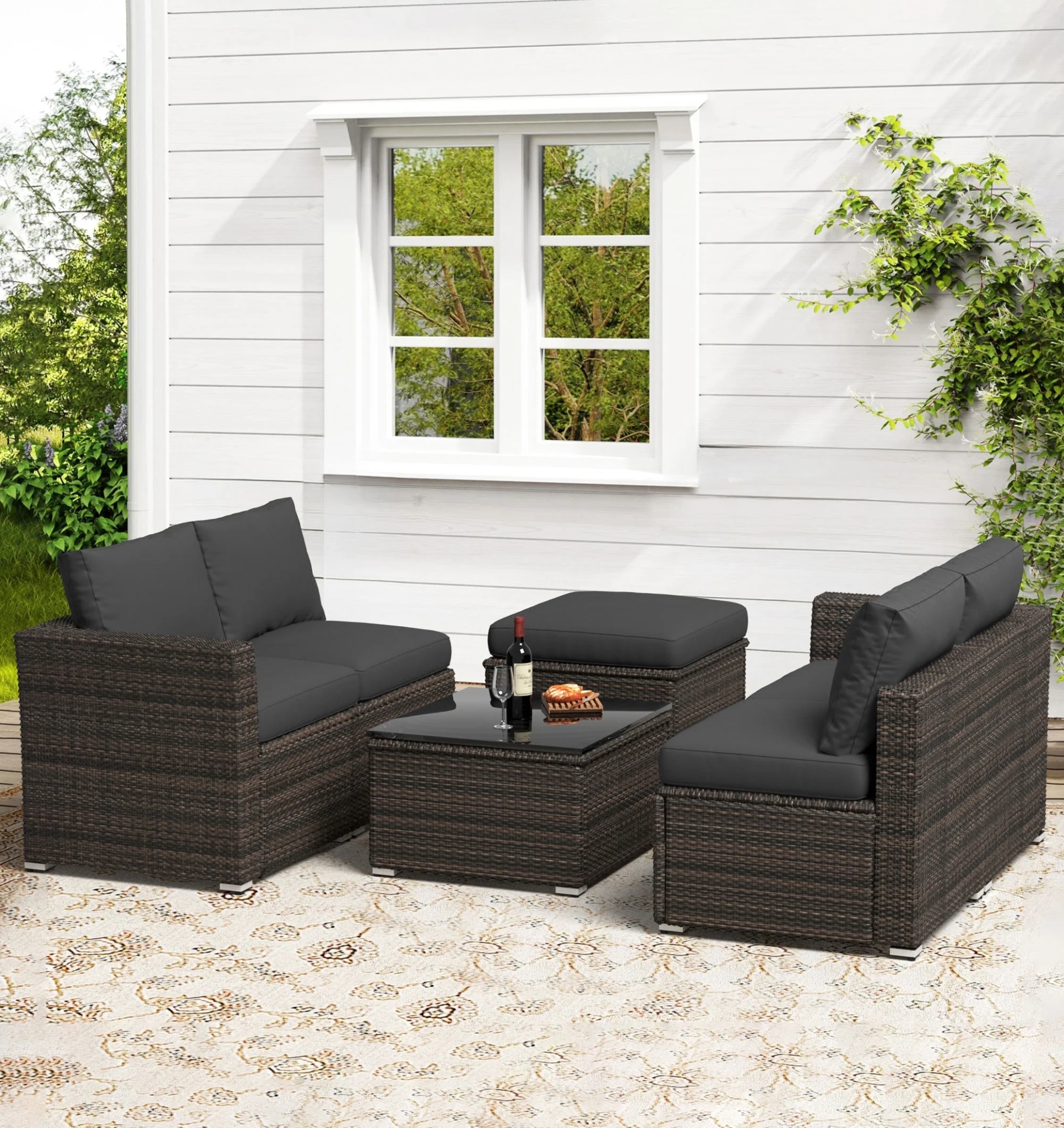 6 Pieces Wicker Patio Furniture Set Outdoor Conversation Set, All Weather PE Rattan Sectional Sofa Couch with Storage Table and Cushions, Beige - Image 16