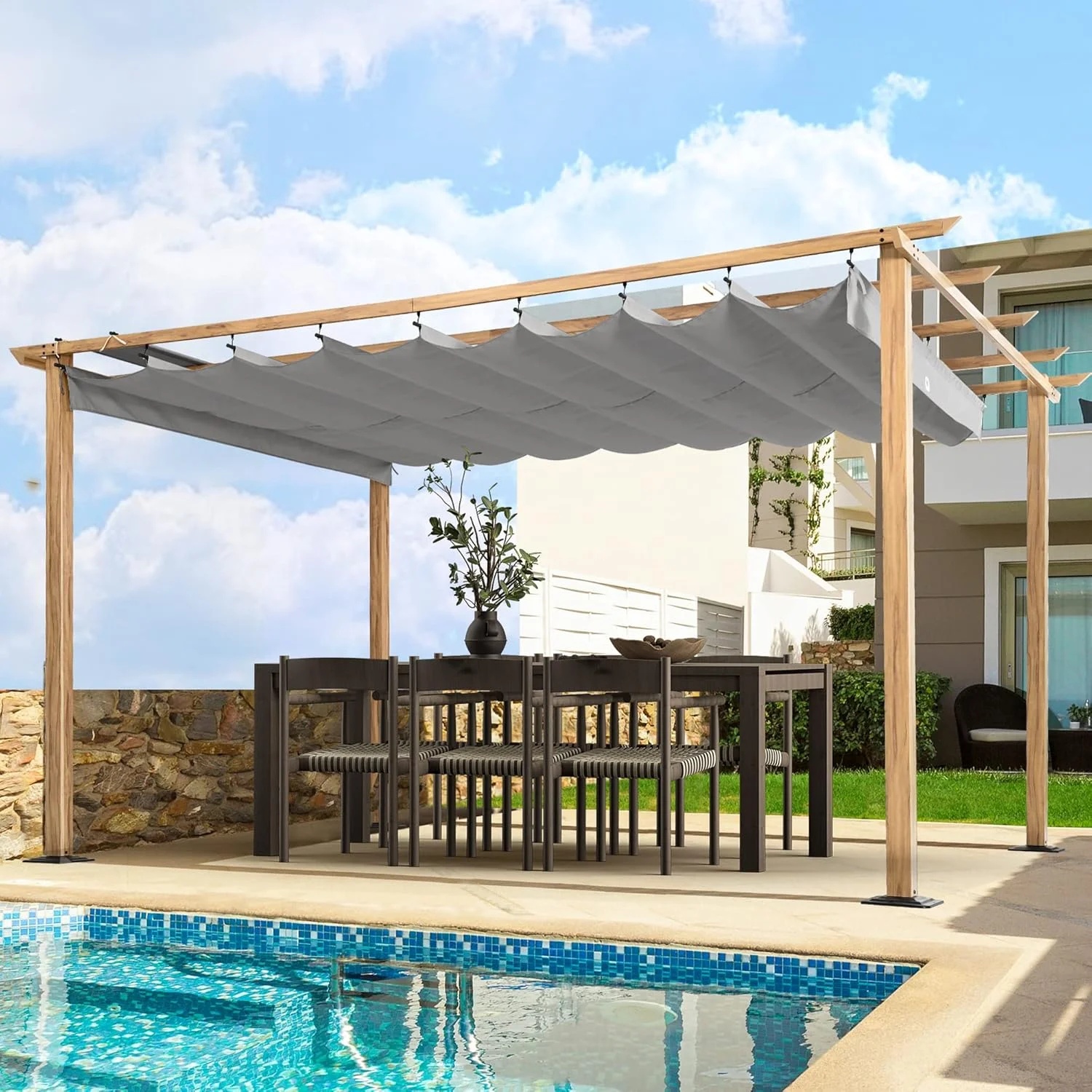 Outdoor Pergola with Adjustable Roof,Modern Metal Patio Aluminum Pergola,Reinforced Frame Outdoor Shelter with Sun Shade Canopy,Shade Cover for Garden,Backyard and Deck - Image 37