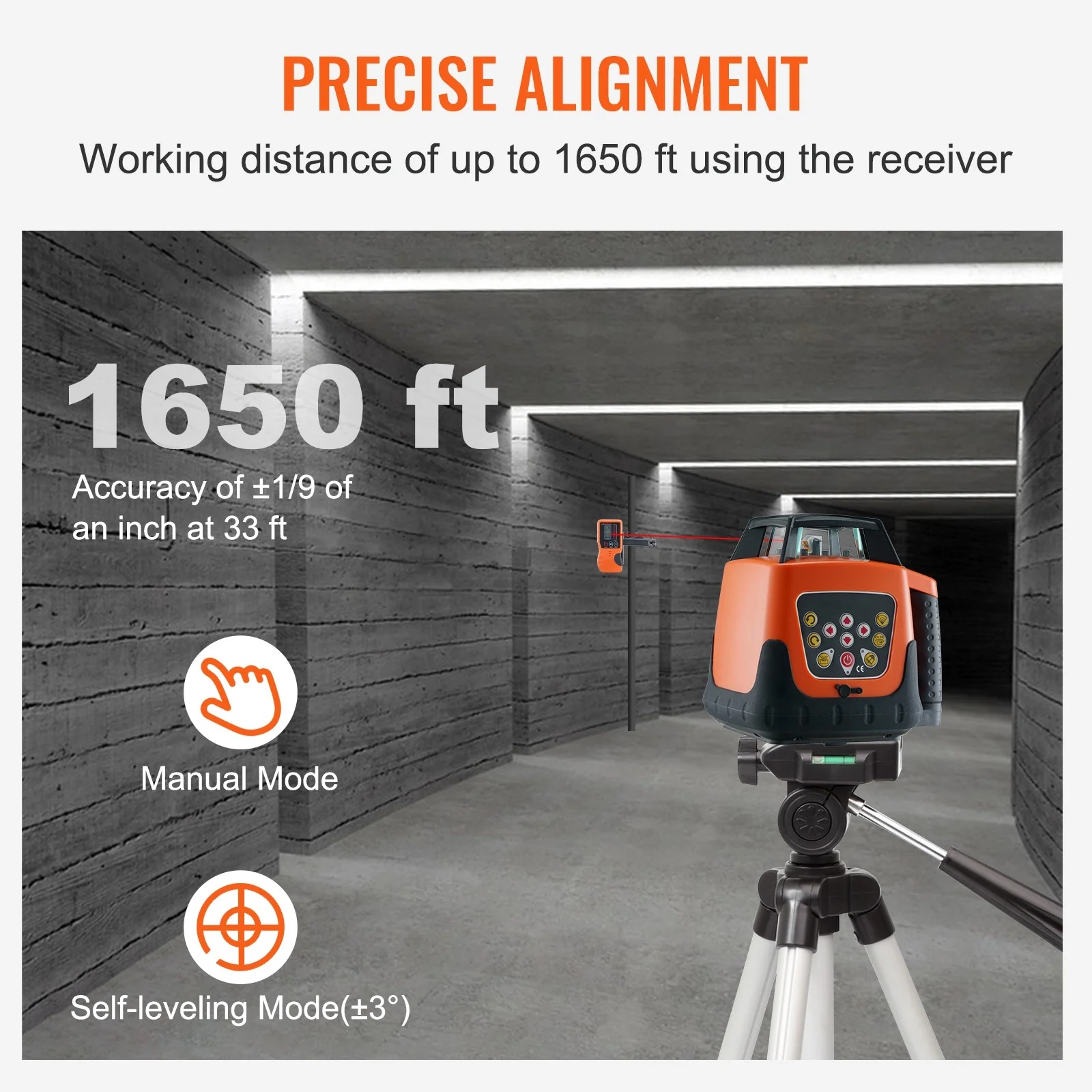 KFFKFF Laser Level, 1650ft Range, 360- Self-Leveling Red Cross Line, Adjustable 5 Speeds & 4 Scan Angles, IP66 Water-Resistant, Remote & Manual Modes, Includes Battery - Image 5