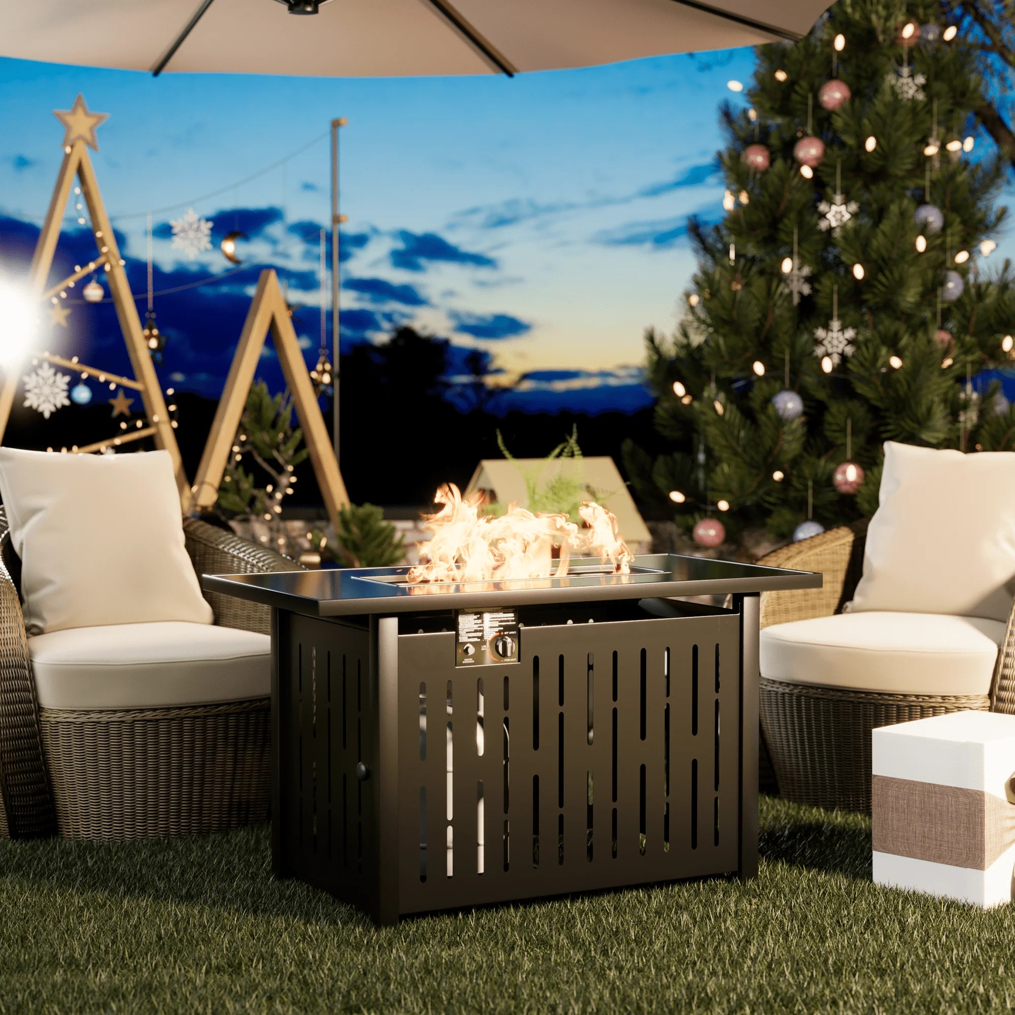 Homall Patio 43 inch Propane Gas Fire Table 50000 BTU Outdoor Wicker Fire Tables with Glass Beads - Image 3