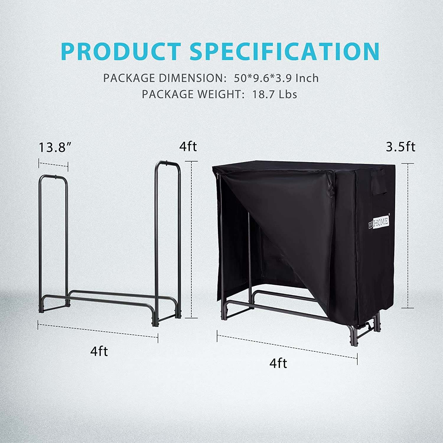 VIVOHOME 4ft Heavy Duty Indoor Outdoor Firewood Storage Log Rack with Cover Combo Set Black - Image 6
