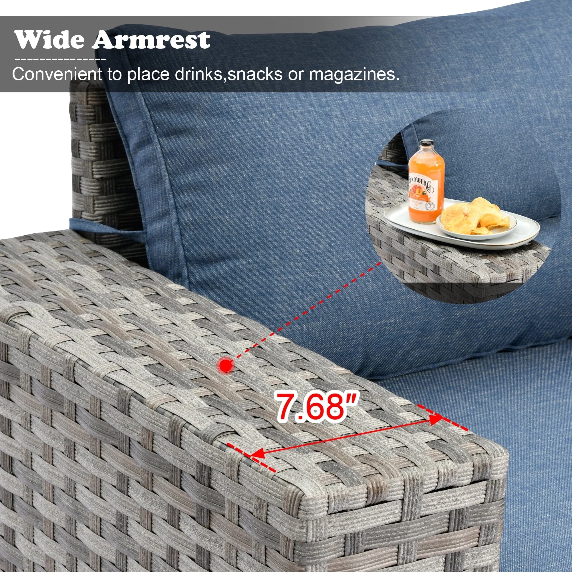 Ovios 6 Piece Outdoor Furniture All Weather Wicker Patio Conversation Sectional Couch with 7.68" Armrest for Garden Backyard - Image 9